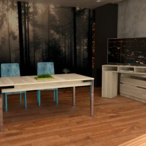Mesa rectangular con patas en acabado cromado y melamina