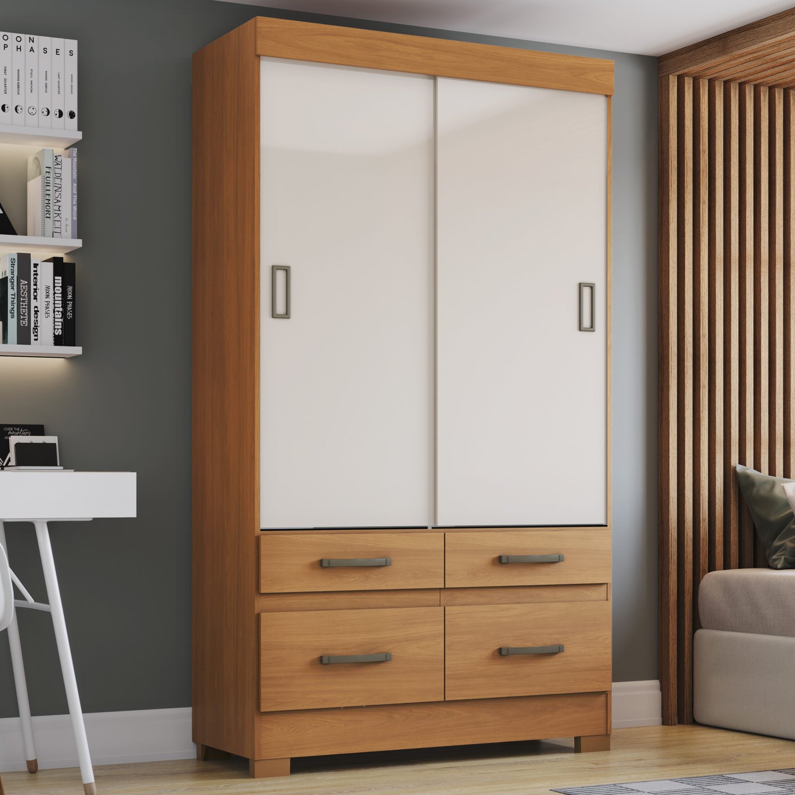 Placard 2 Puertas Corredizas 4 Cajones Cinamomo / Off White be25-227 - Imagen 2