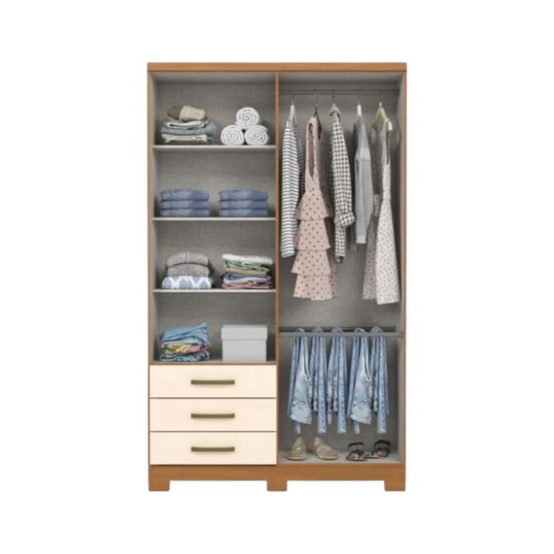 Placard Caju 4 Puertas 3 Cajones Cinamomo / Off White - Imagen 3