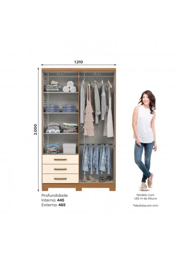 Placard Caju 4 Puertas 3 Cajones Cinamomo / Off White - Imagen 4