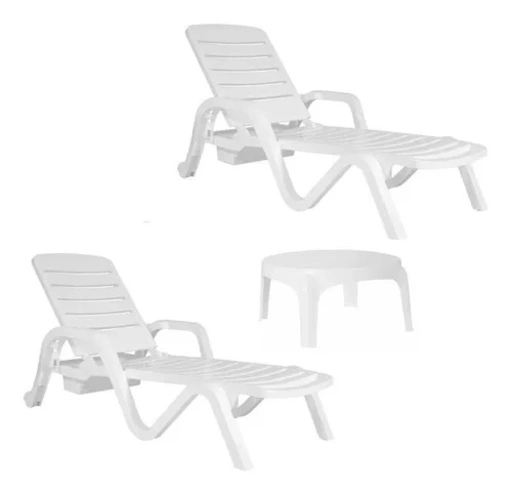 2 reposeras Garden Life Toronto blancas y mesa auxiliar Garden Life Puket - Imagen 2