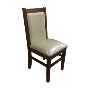 Silla de madera con respaldo alto y tapizado beige